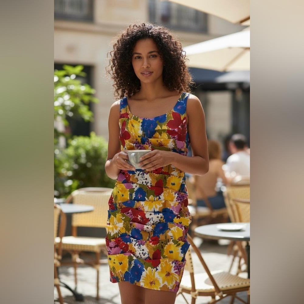 Bisou Bisou Multicolor Floral Scoop-Neck Mini Dress